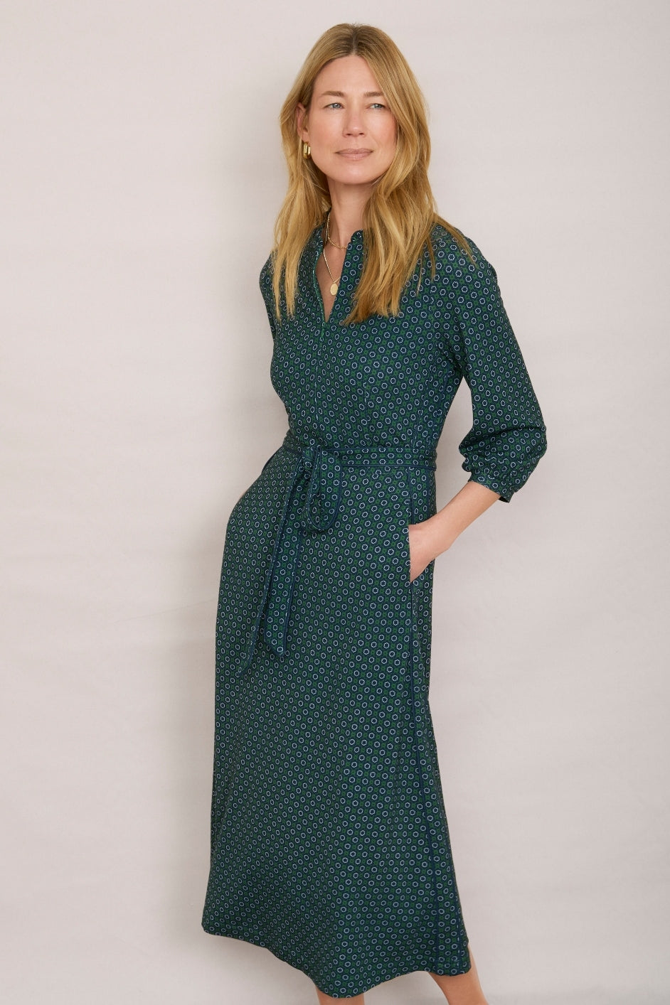 Pippa Dress - Green Geo Print