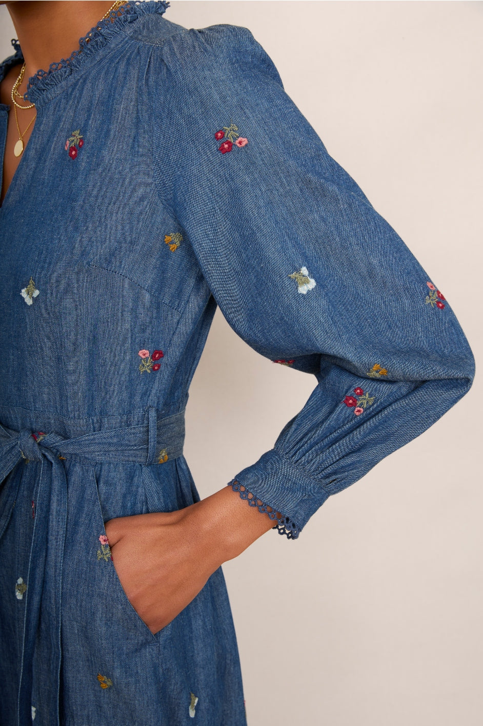 Pixie Embroidered Dress - Denim