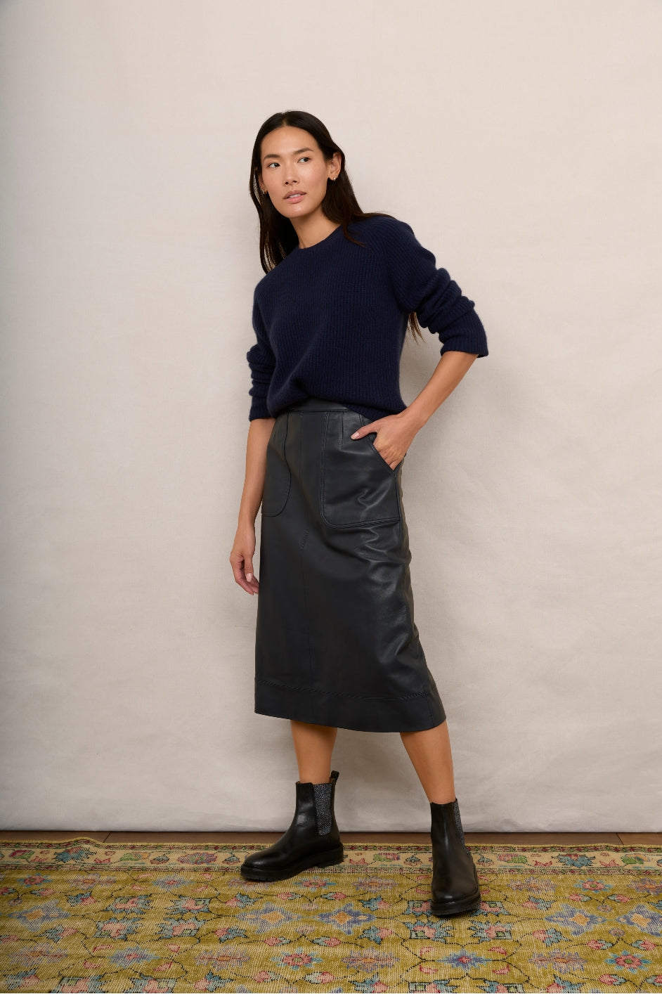 Remi Leather Skirt - Blue/Black