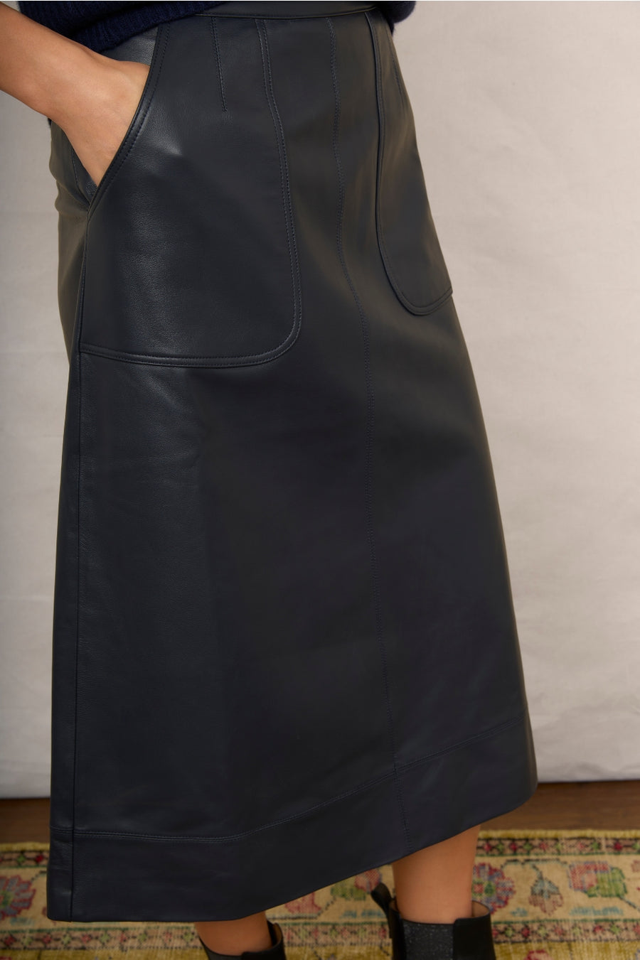 Remi Leather Skirt - Blue/Black