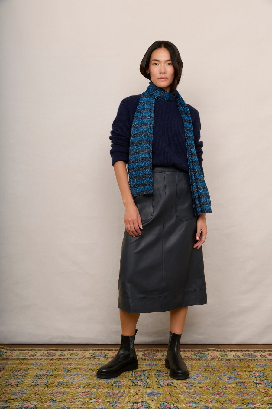 Remi Leather Skirt - Blue/Black