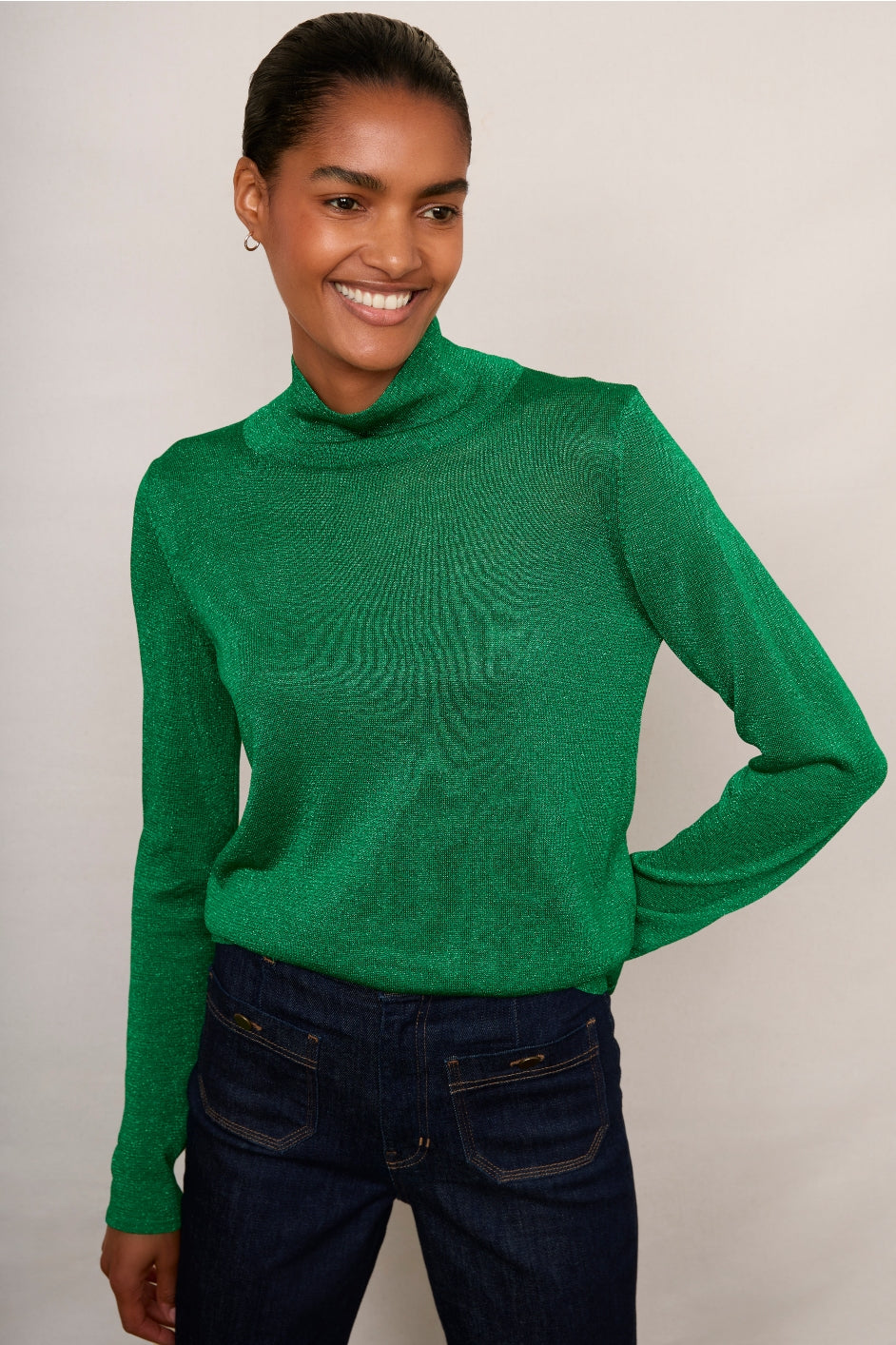 Remi Metallic Roll Neck - Green