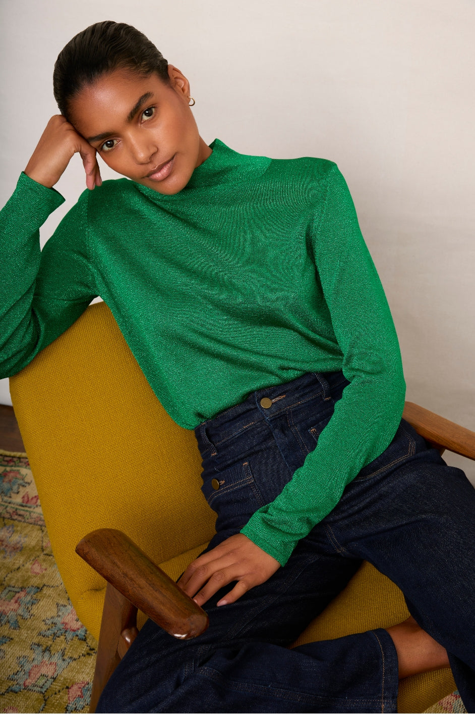 Remi Metallic Roll Neck - Green