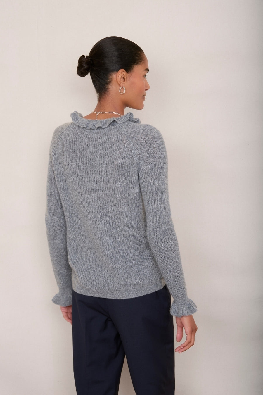 Renee Cashmere Ruffle Neck Jumper - Charcoal Sparkle