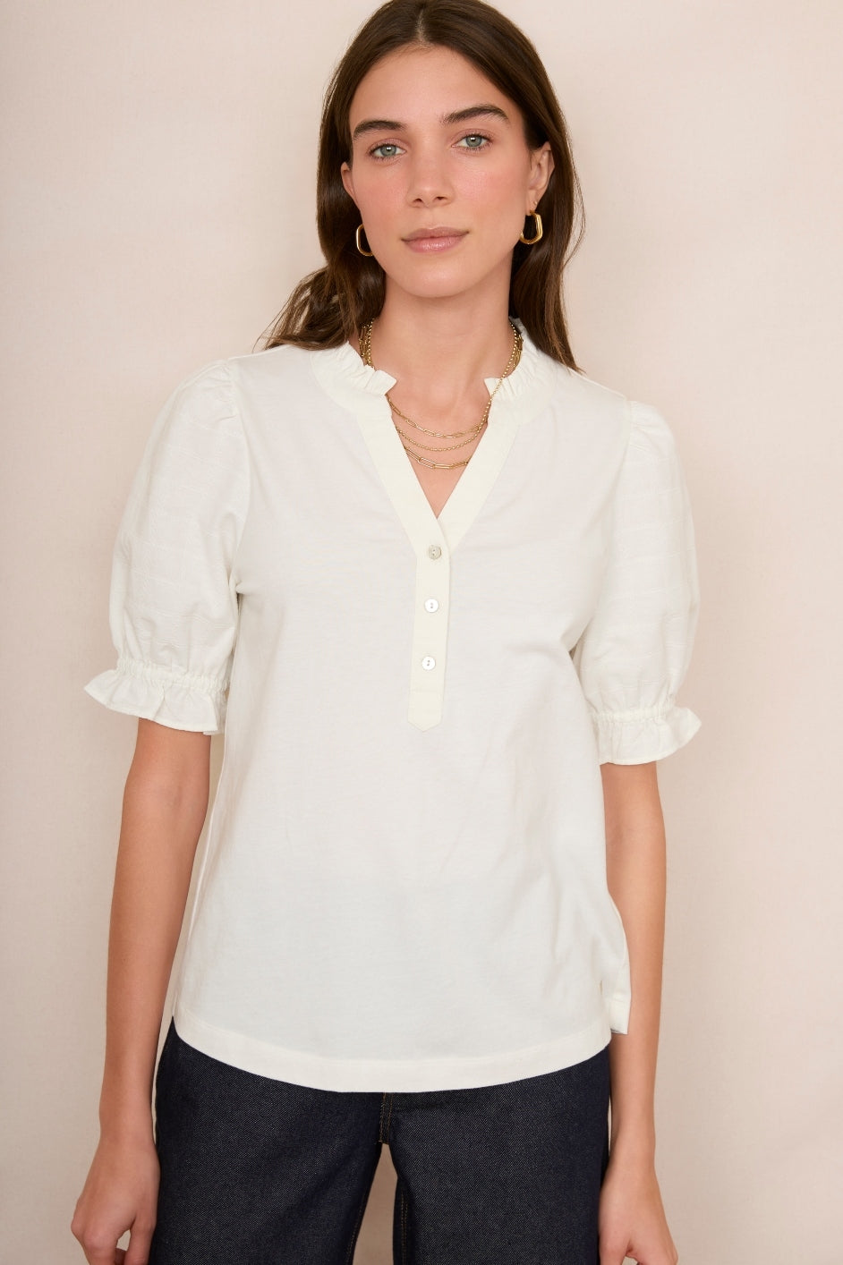 Renee Woven Sleeve Top - Ivory