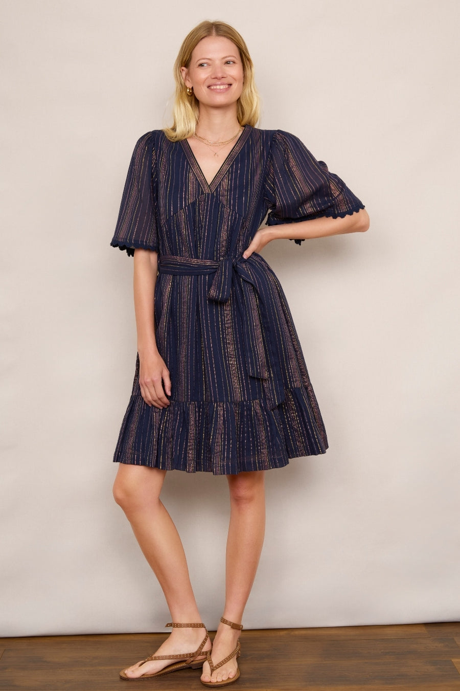 Riley Dress - Midnight/Multi Stripe