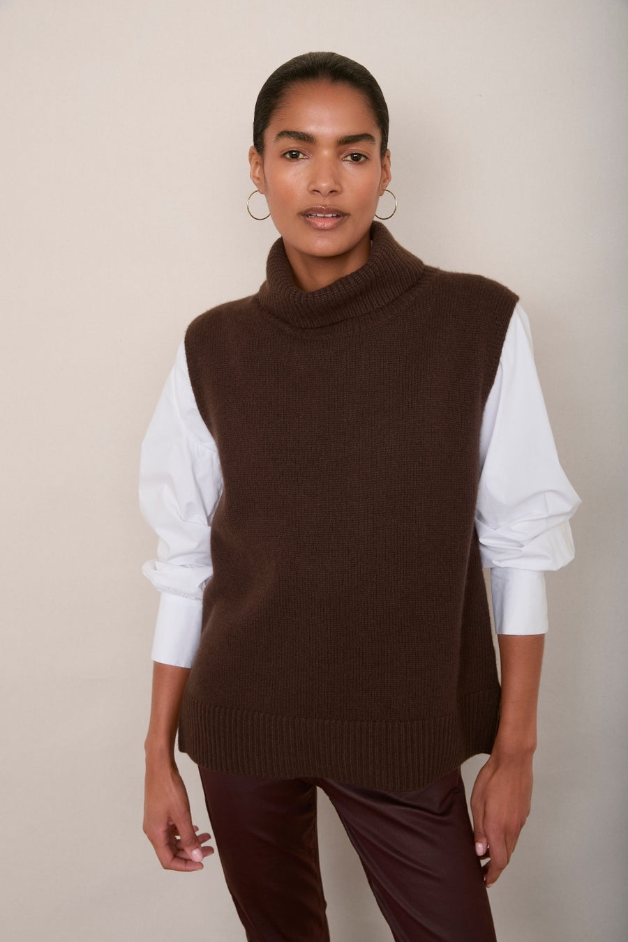 Riley Roll Neck Tank - Cocoa