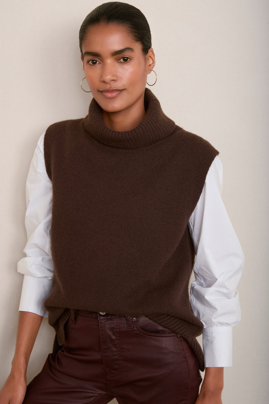 Riley Roll Neck Tank - Cocoa