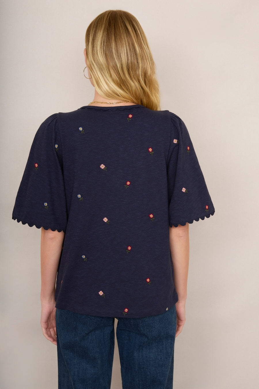 Rochelle Embroidered Jersey Top - Midnight