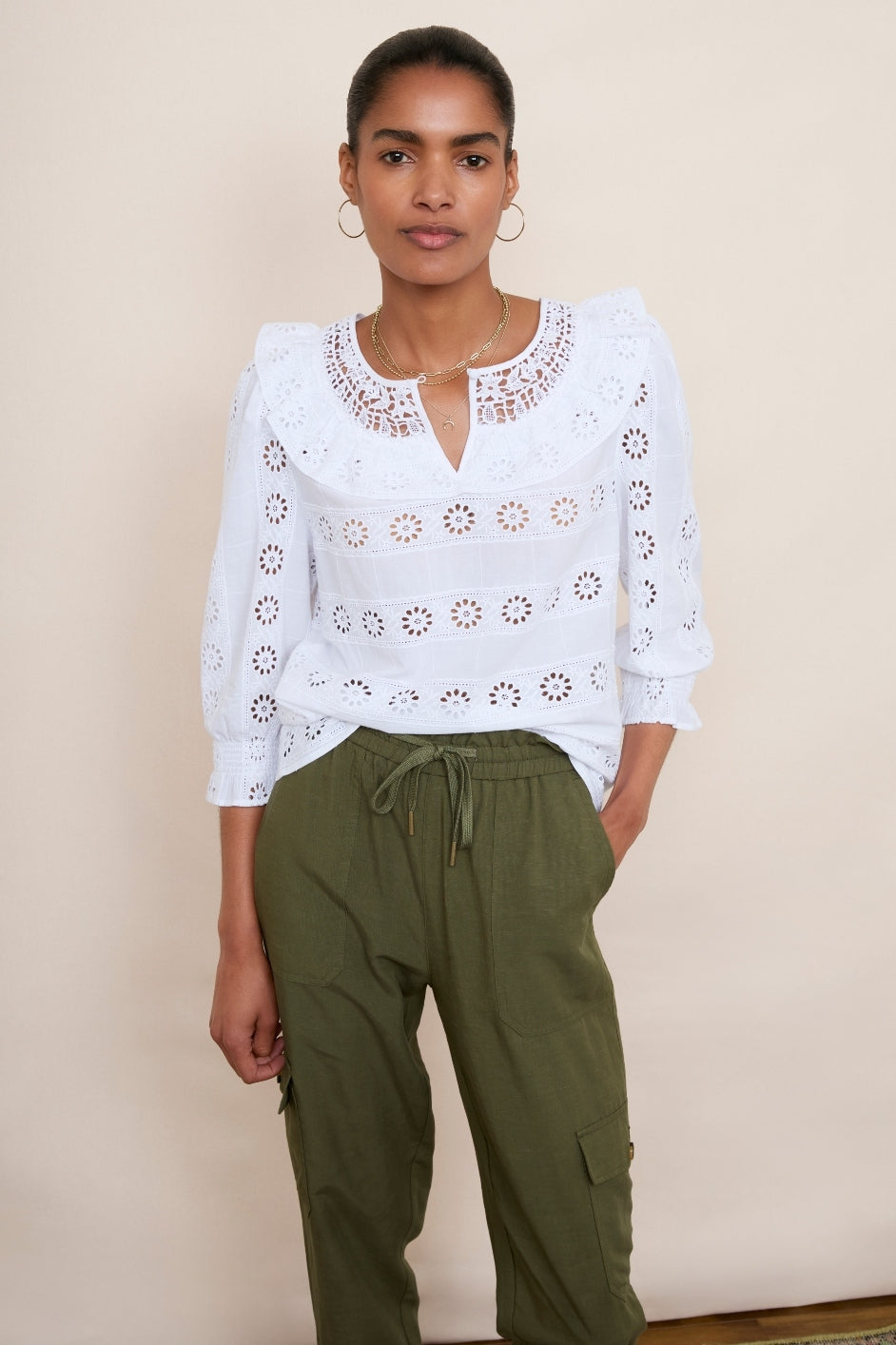 Romee Broderie Blouse - White