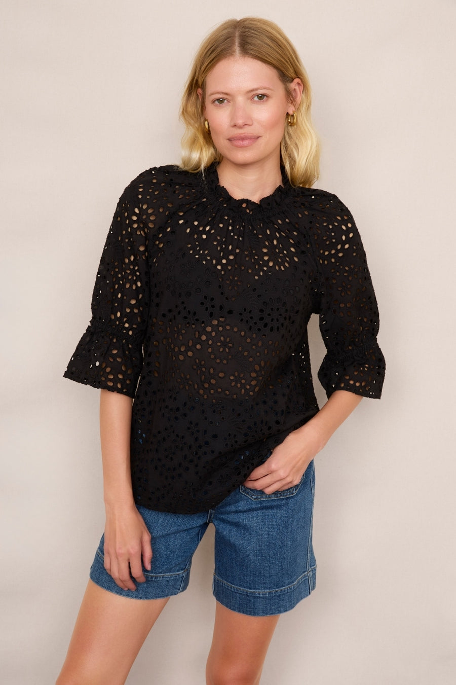 Ruby Broderie Top - Black