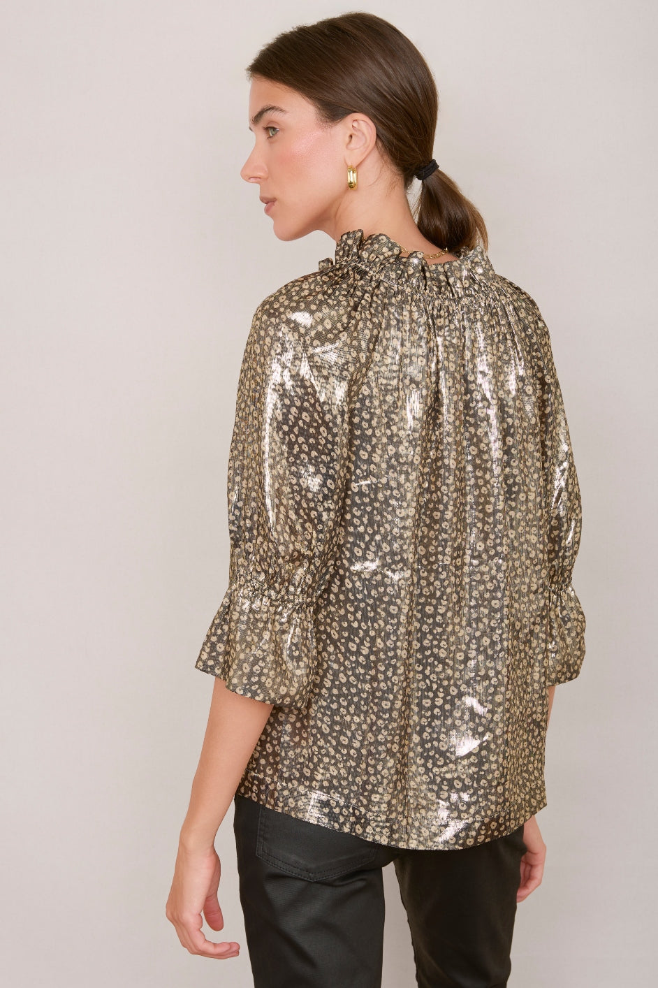 Ruby Silk Blend Lame Top - Leopard