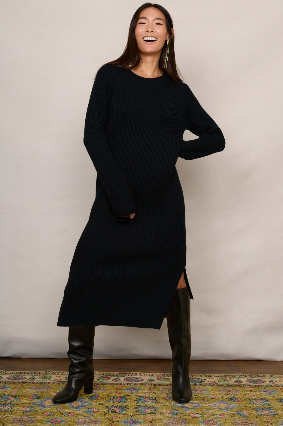 Black hot sale woolen dress