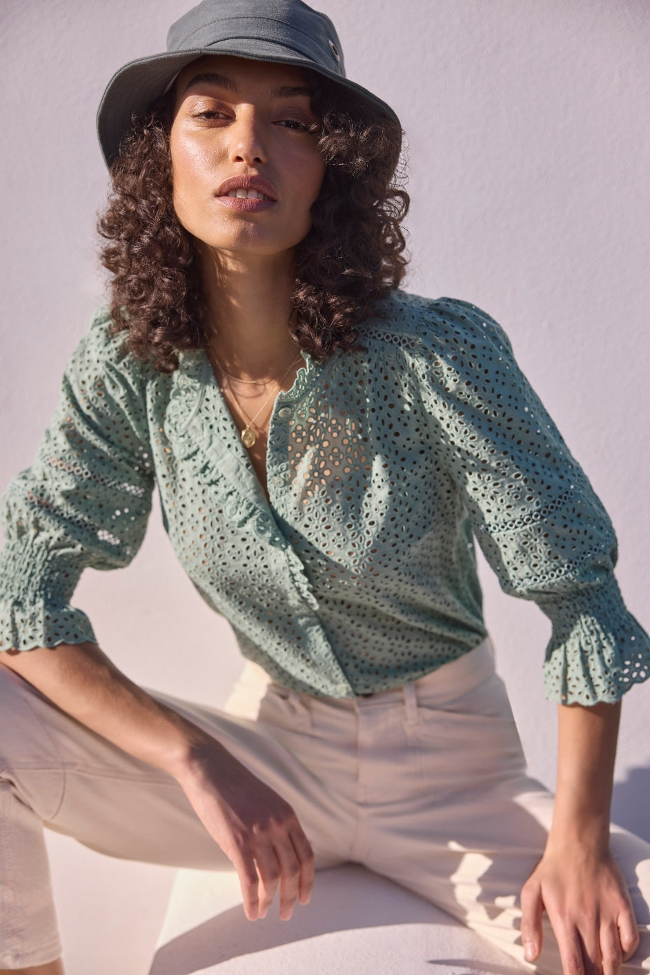 Frankie Blouse - Sage Green Broderie