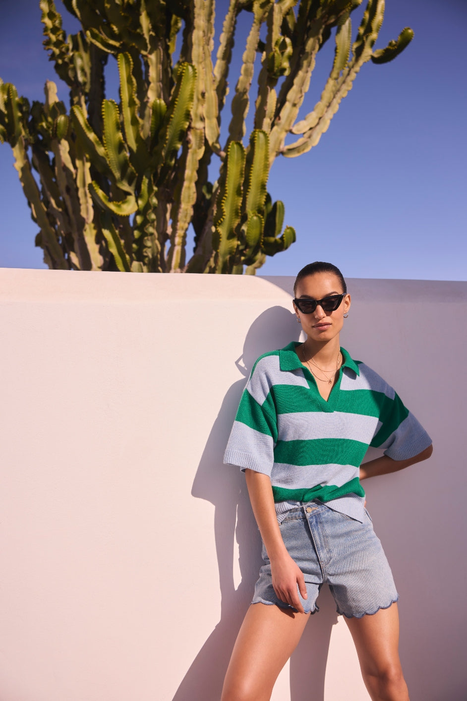 DB X Wyse Stripe Polo Jumper - Jade Green/French Blue