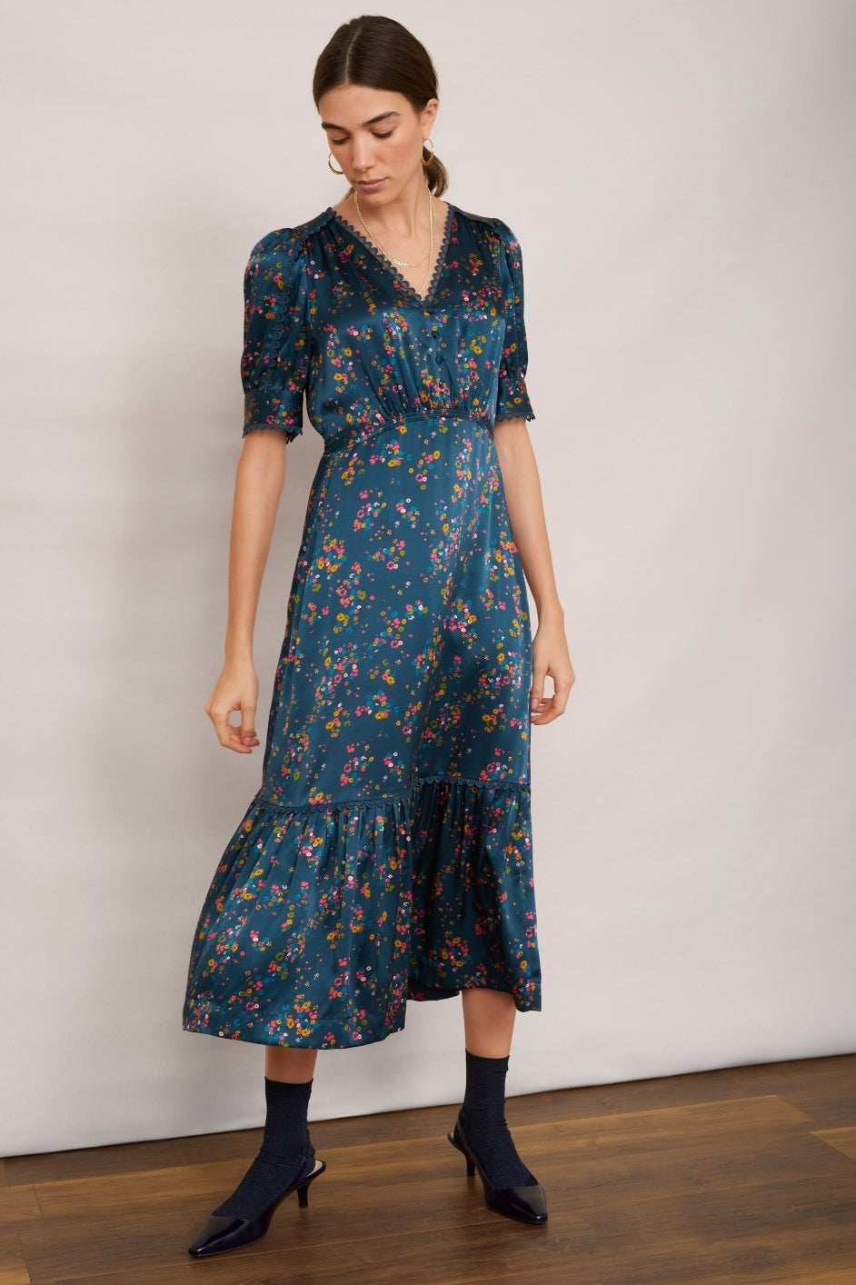 Saoirse Silk Dress - Midnight Floral