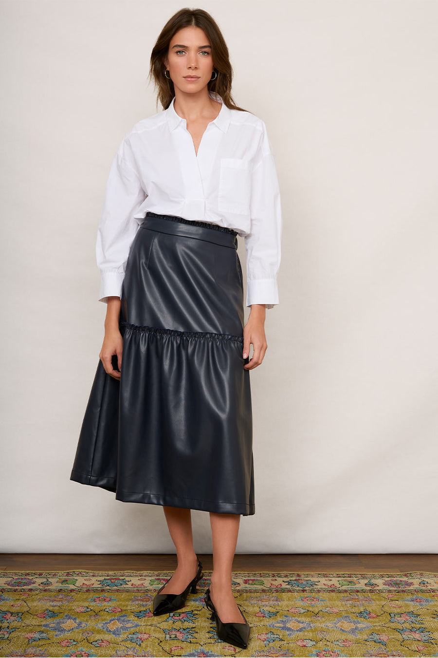 Saskia Faux Leather Skirt - Blue/Black – WYSE London