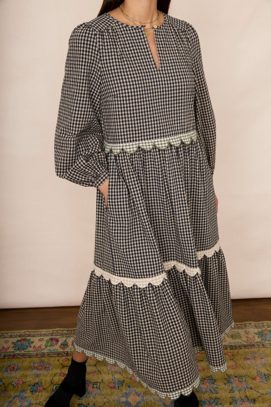 Selena Scallop Dress - Gingham