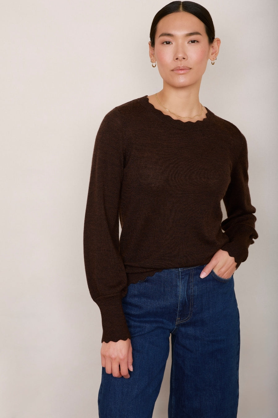 Fleurine Scallop Jumper - Cocoa