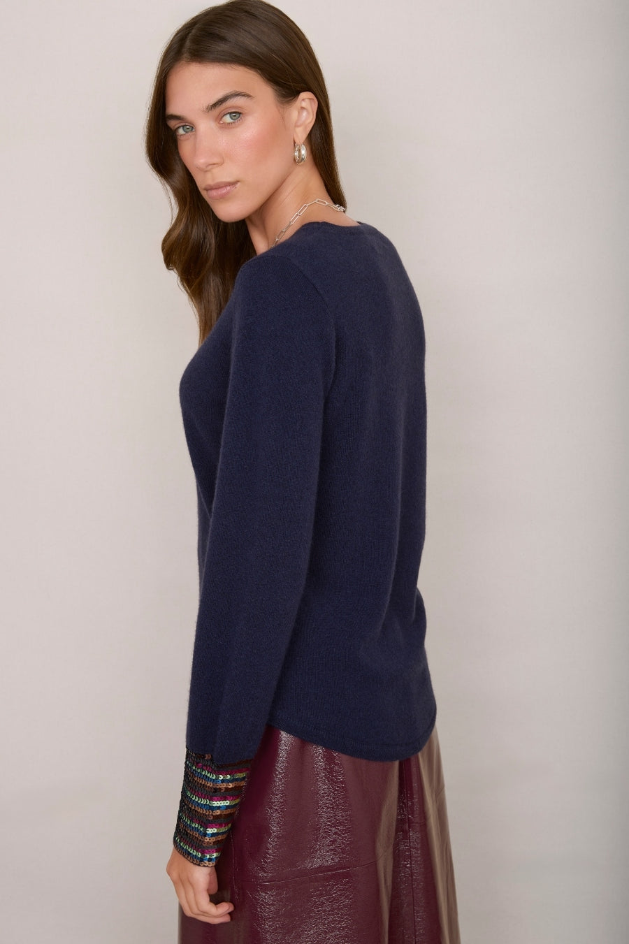 Simone Sequin Cuff Jumper - Midnight