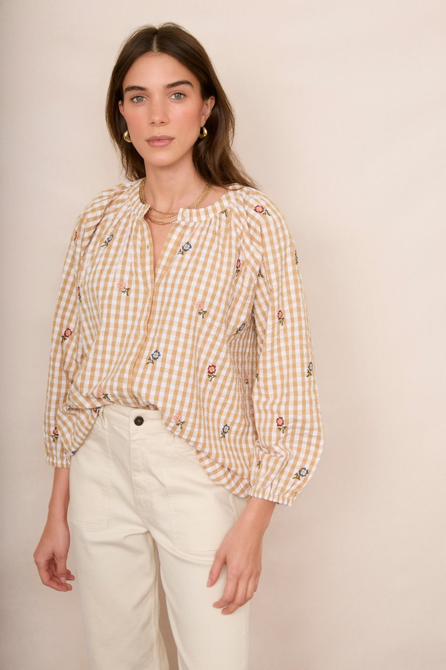 Skylar Blouse - Tan/Ecru