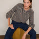 Skylar Embroidery Blouse - Navy/Tan