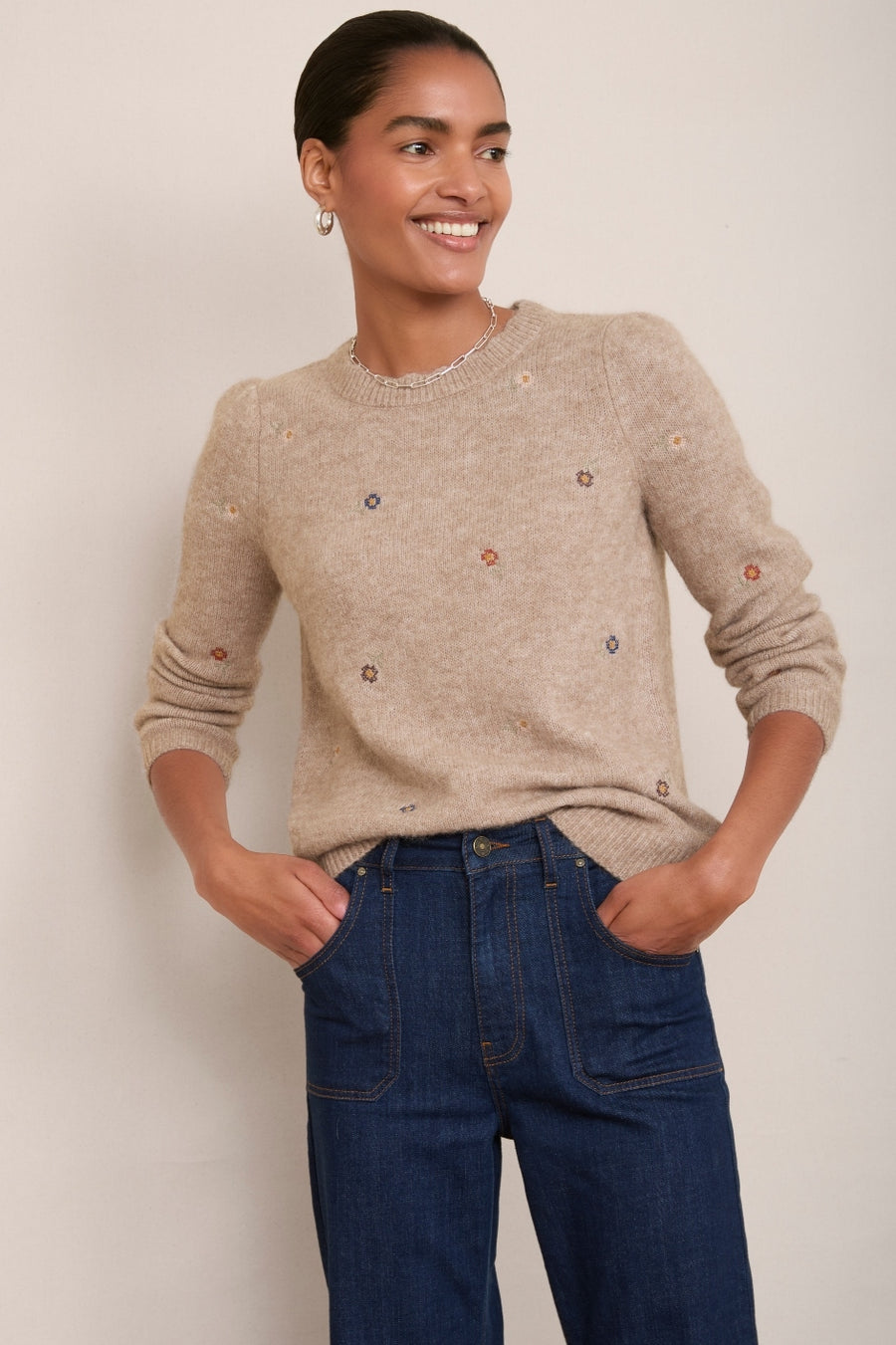 Sophia Jumper - Taupe Embroidered