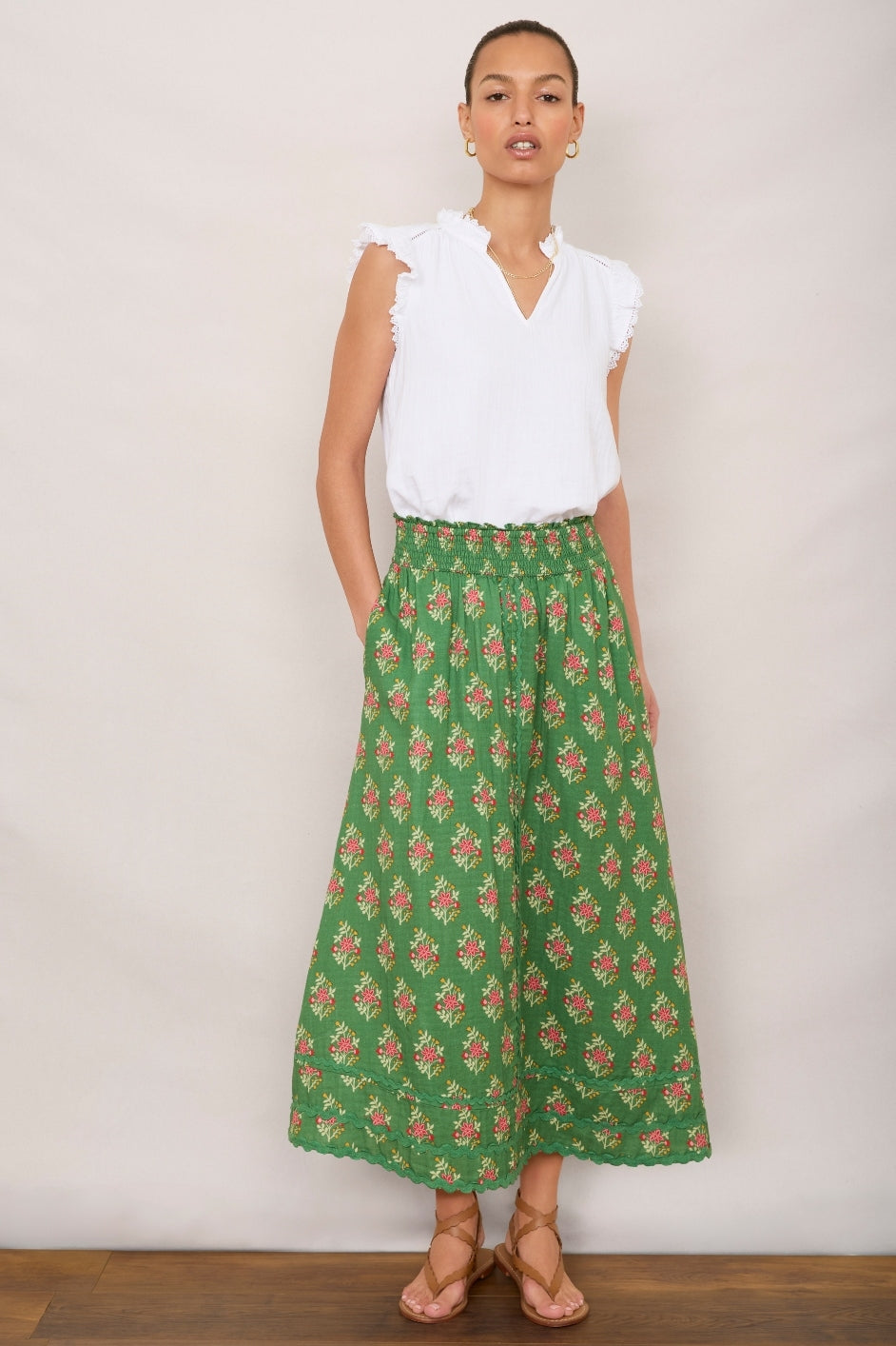 Sophia Skirt - Meadow Green Woodblock