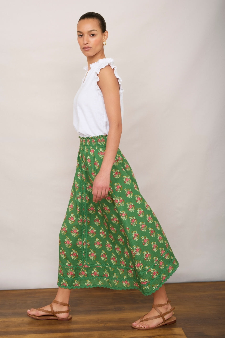 Sophia Skirt - Meadow Green Woodblock