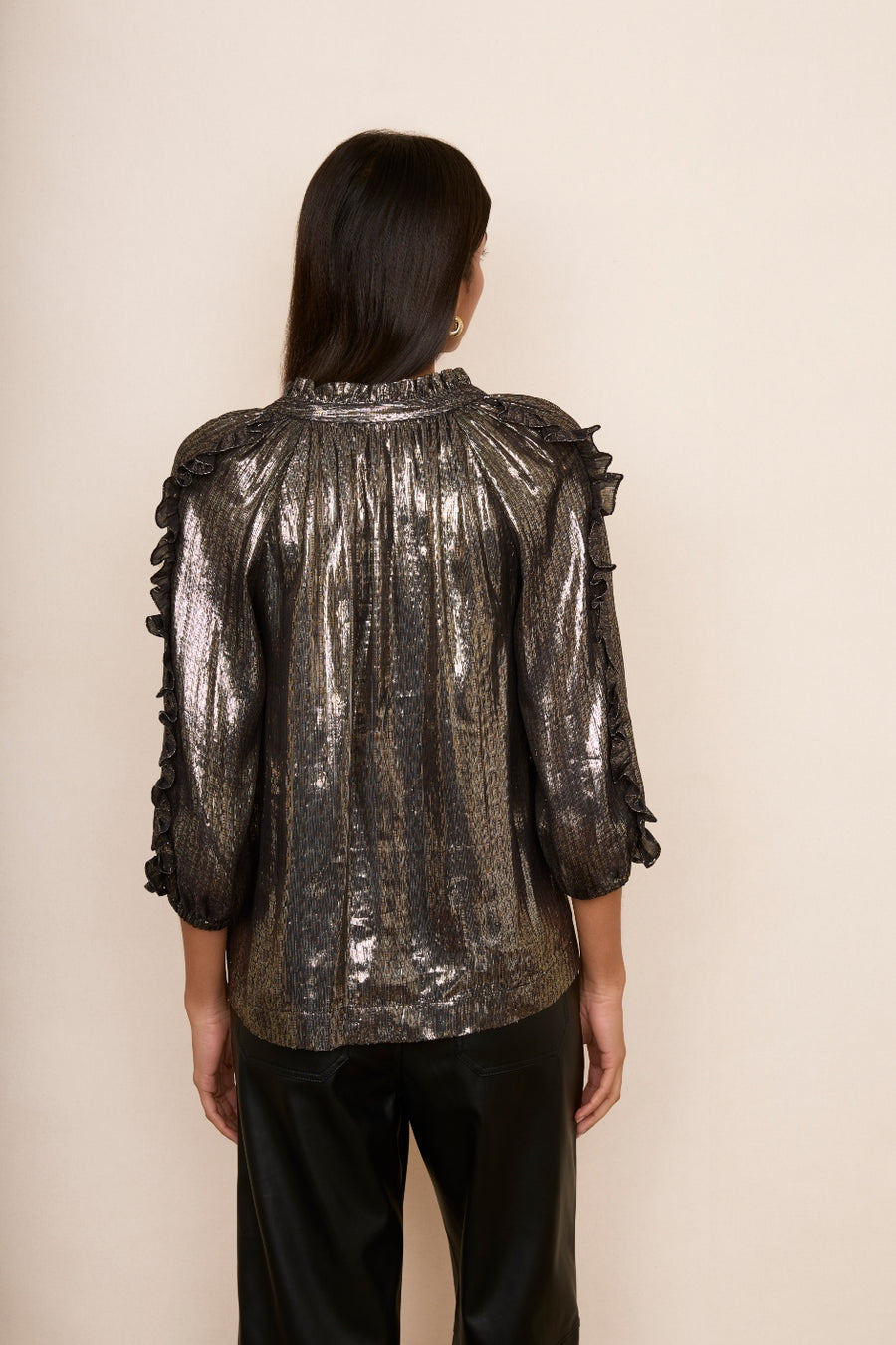 Spencer Silk Blend Lame Blouse - Black Gold