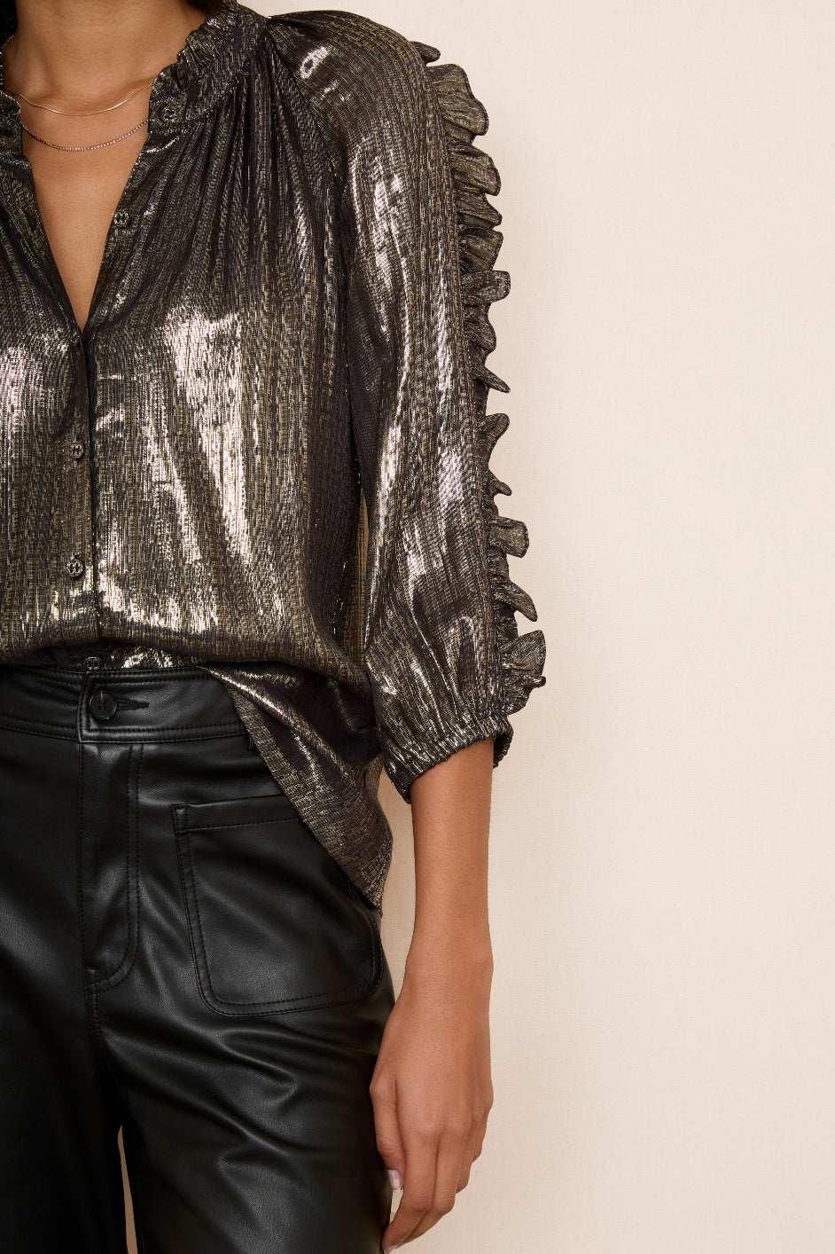 Spencer Silk Blend Lame Blouse - Black Gold