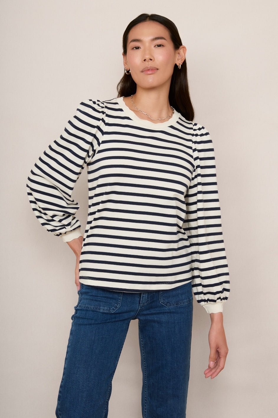 Stephanie Crew Neck - Ivory/Midnight Stripe