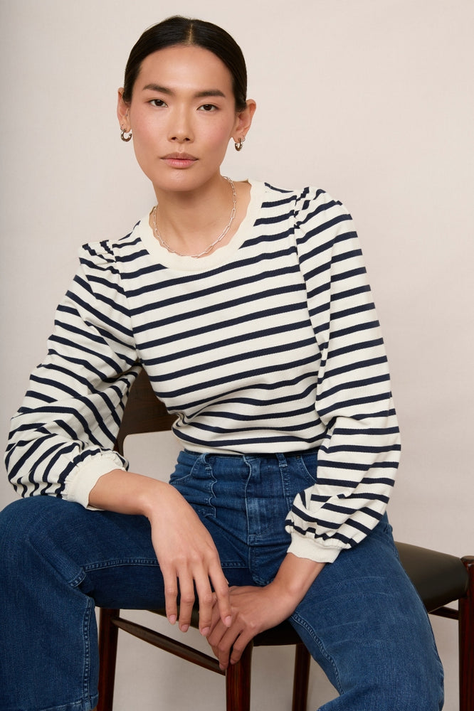 Stephanie Crew Neck - Ivory/Midnight Stripe