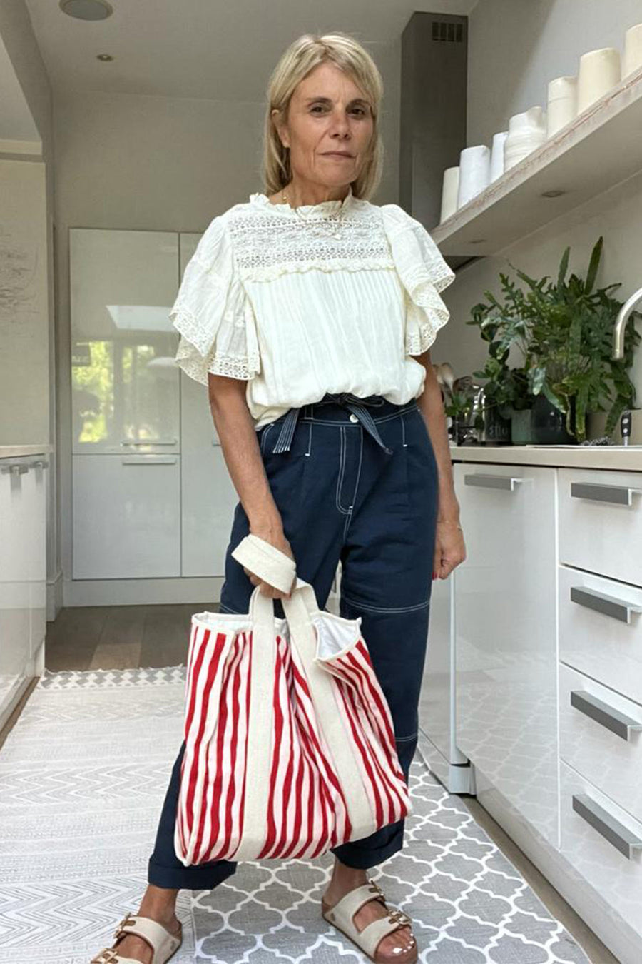 Striped Beach Tote - Red/ Pink