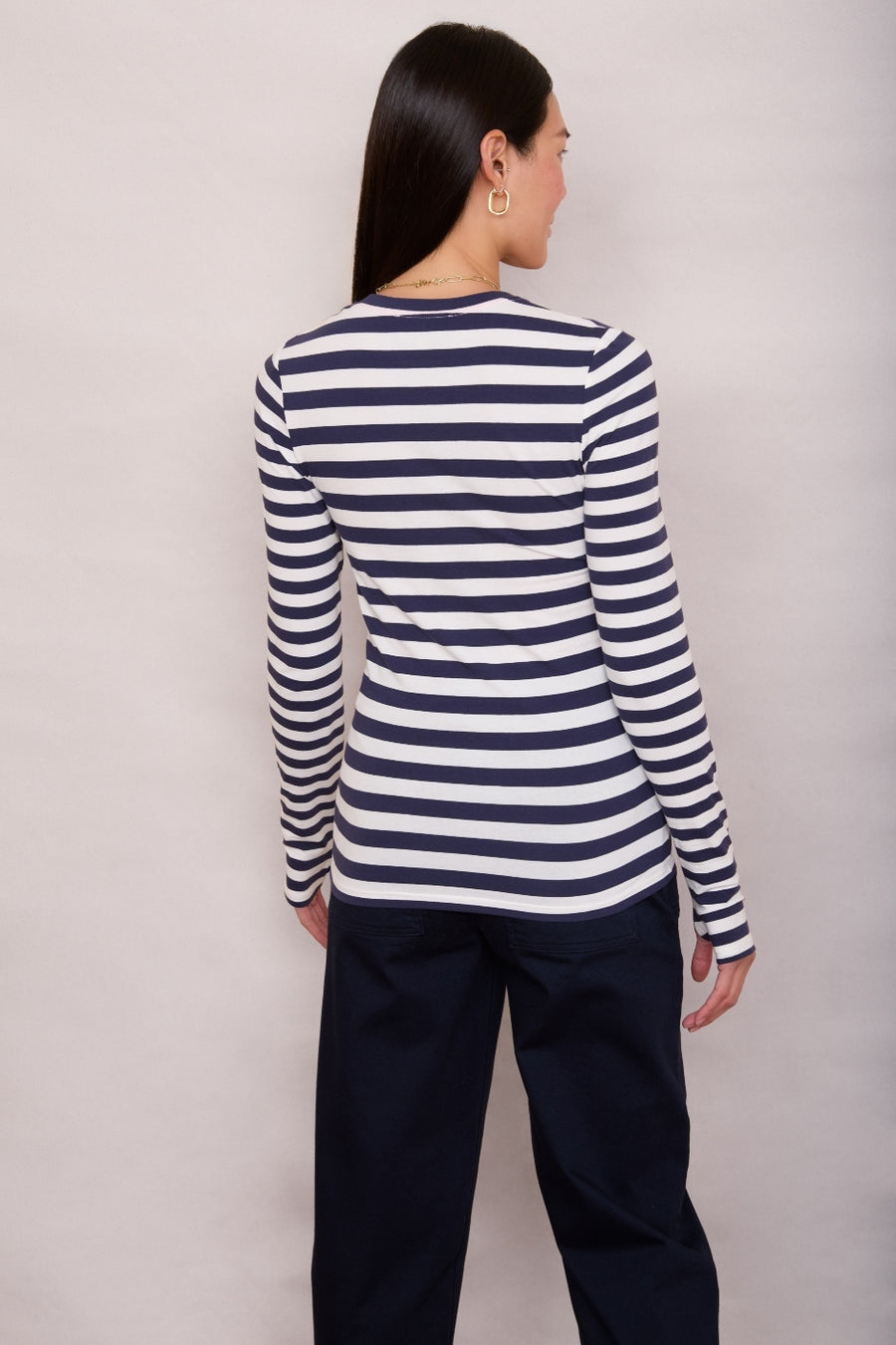 Marnie Long Sleeve Jersey Top - Midnight/Ivory Stripe