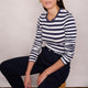 Marnie Long Sleeve Jersey Top - Midnight/Ivory Stripe