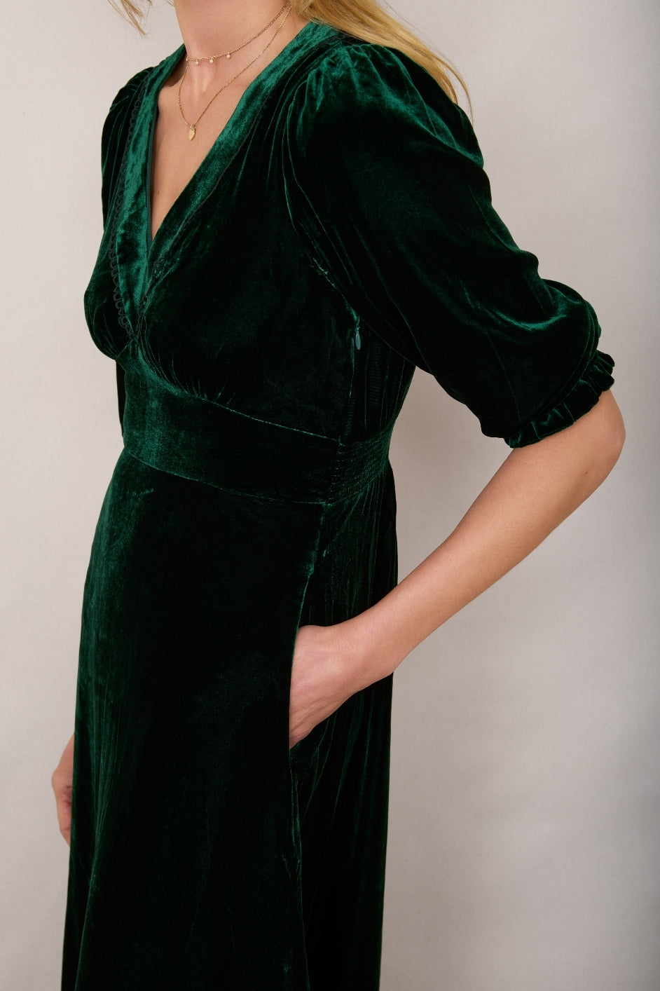 Valerie Silk Velvet Dress - Forest Green