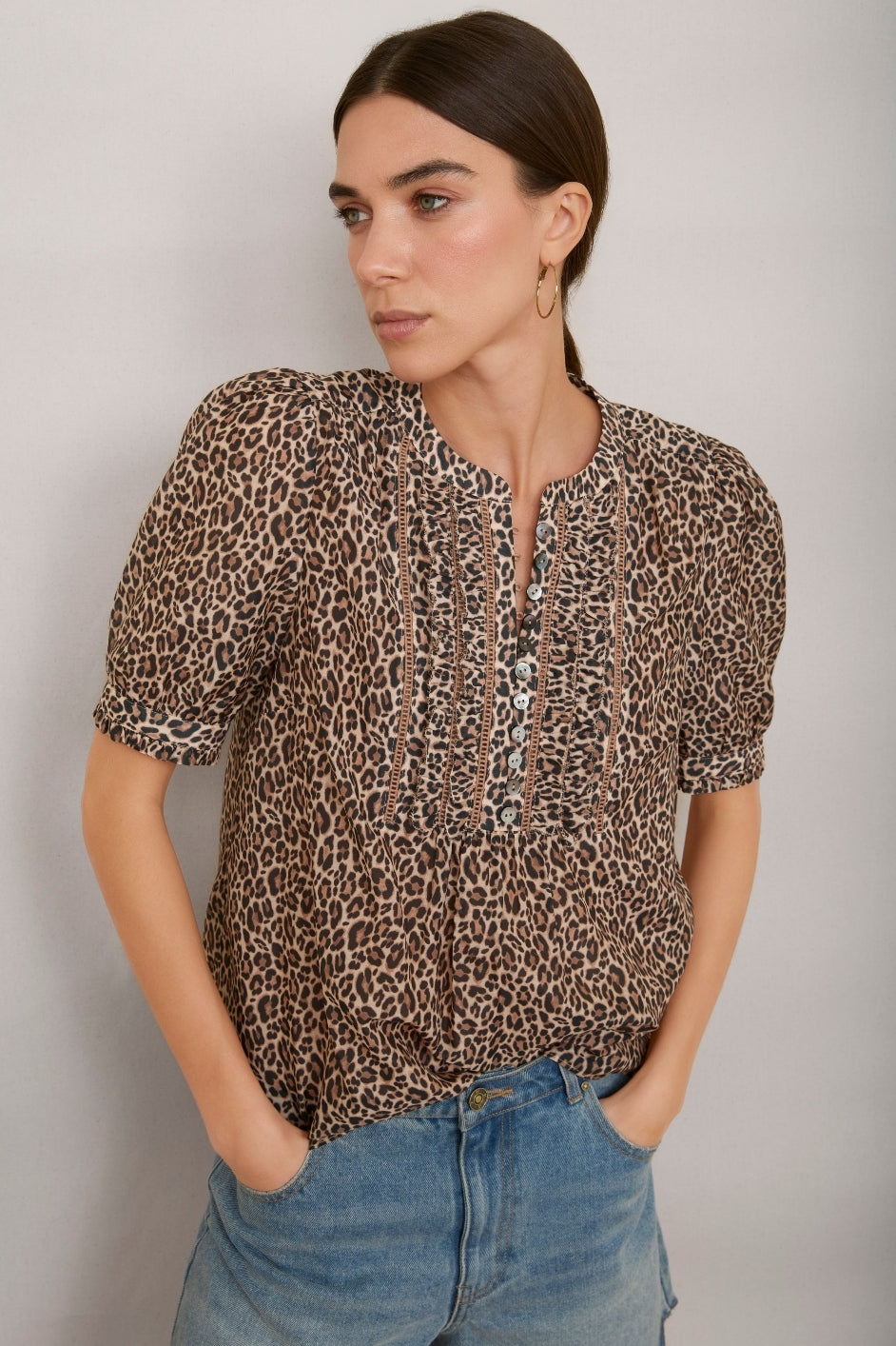 Veda Silk Blend Blouse - Leopard