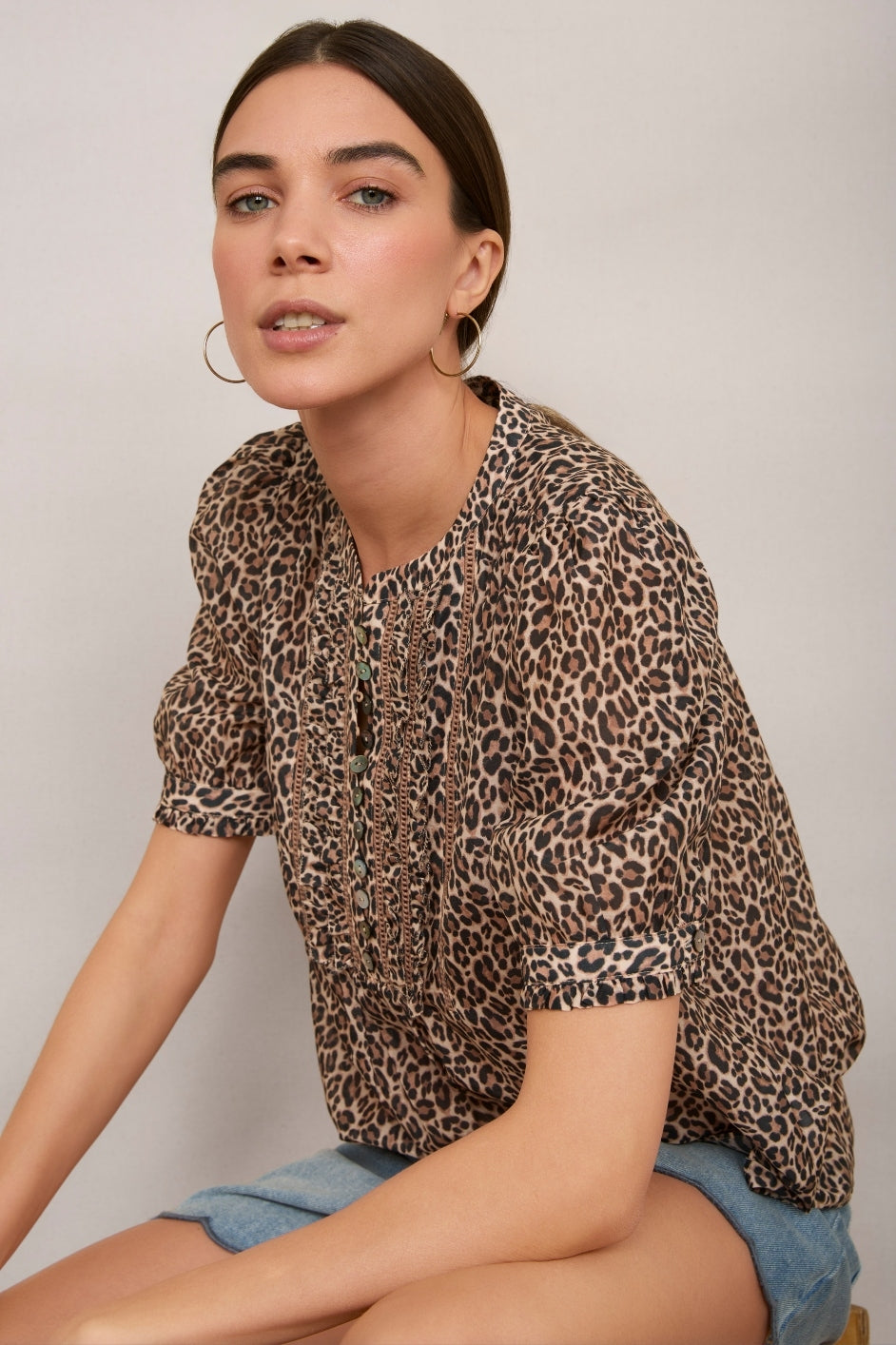 Veda Silk Blend Blouse - Leopard