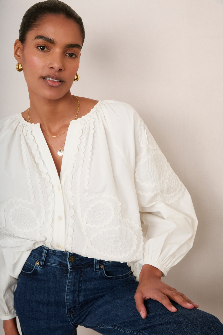 Veritie Ric Rac Blouse - Ivory