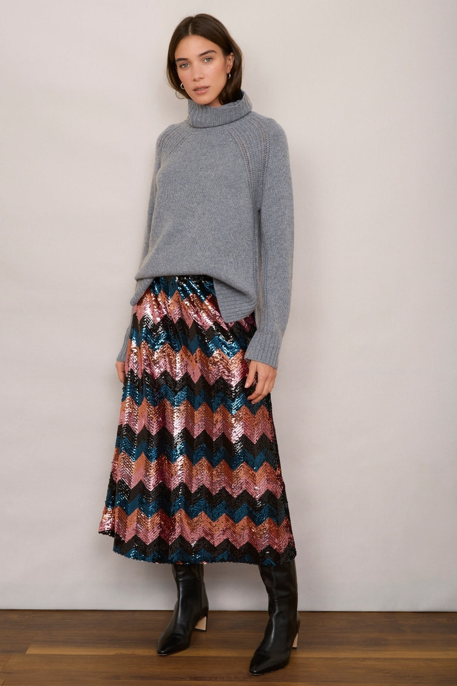 Vivienna Sequin Skirt - Multi Chevron