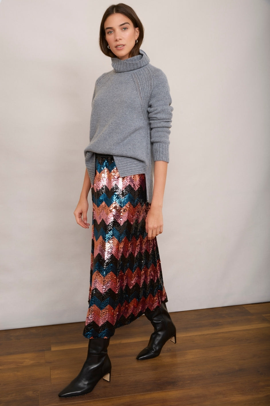 Vivienna Sequin Skirt - Multi Chevron