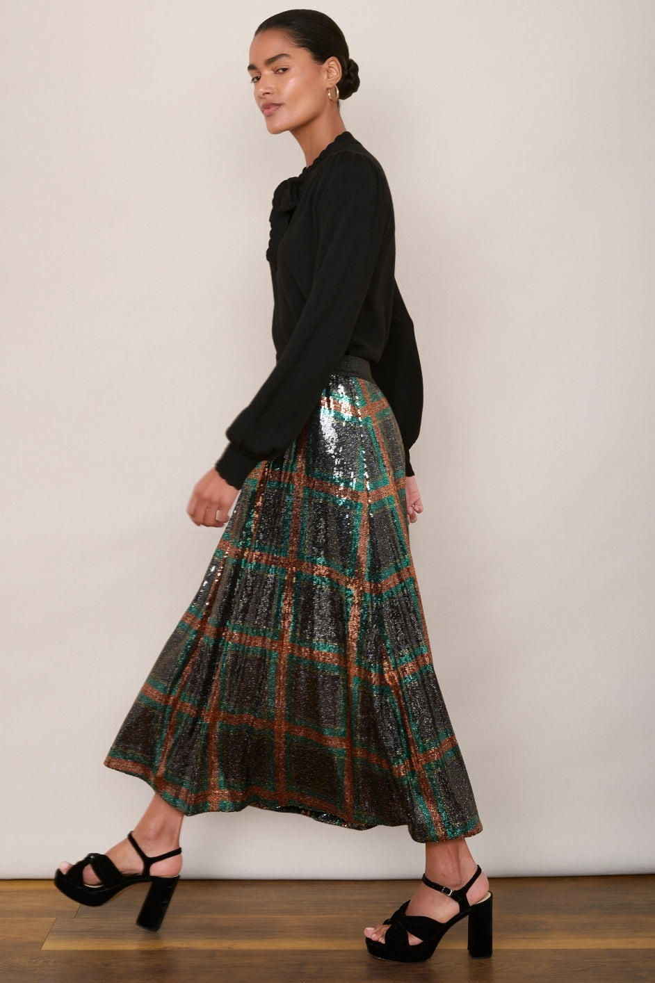 Vivienna Sequin Skirt - Tartan Multi