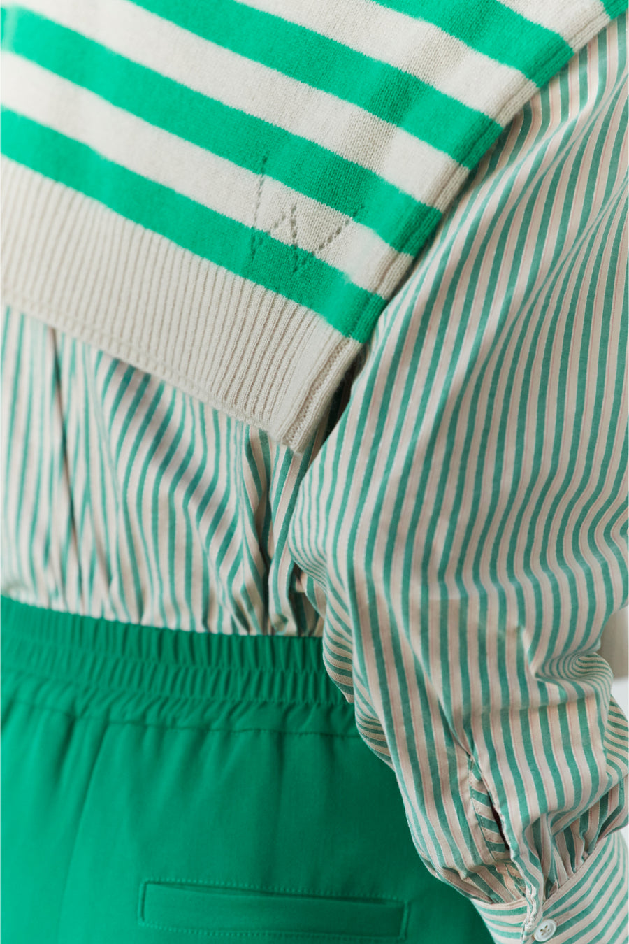 Clemmy Shirt - Green/Tan Stripe