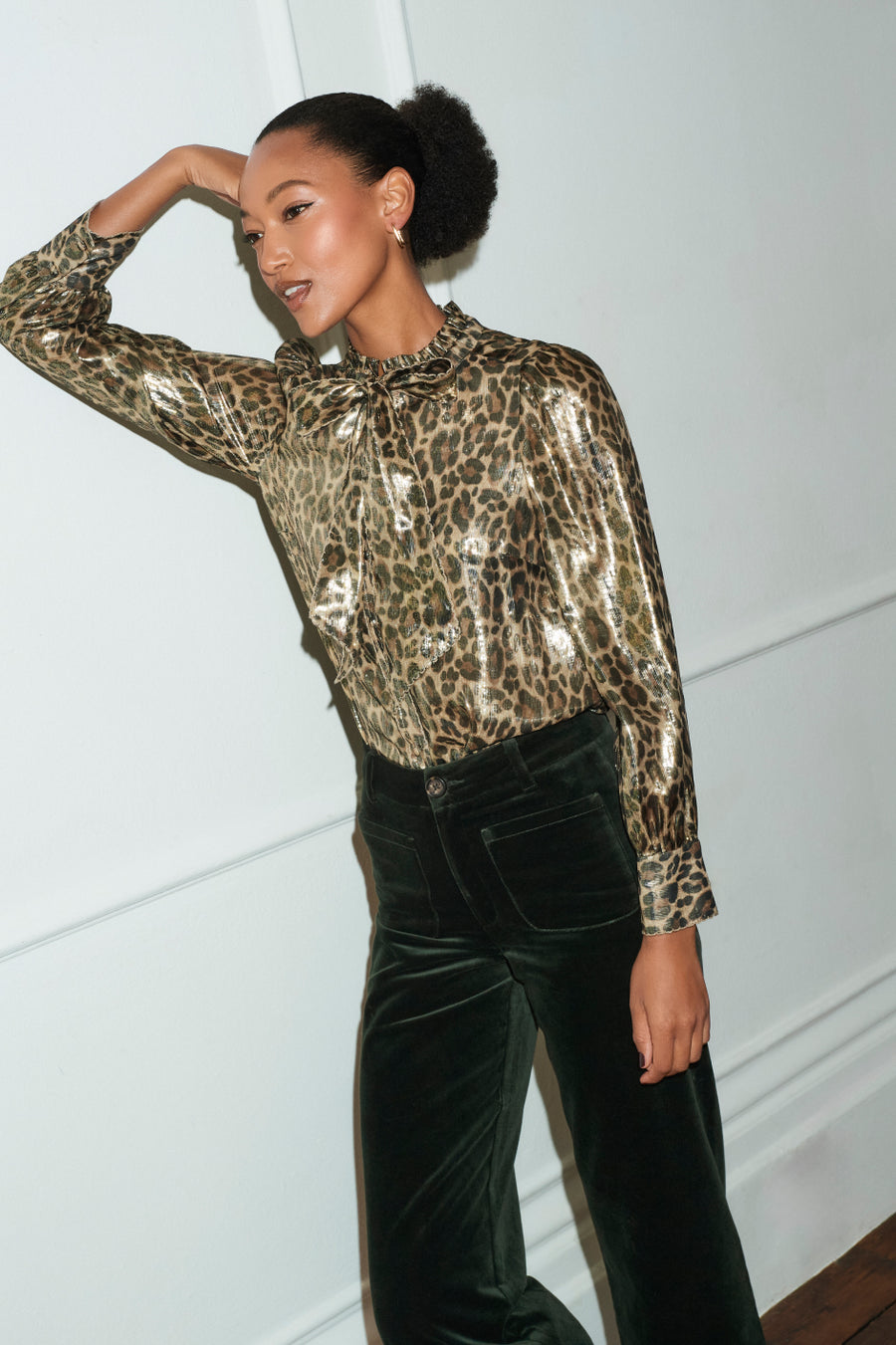 Merryn Silk Lame Blouse - Leopard