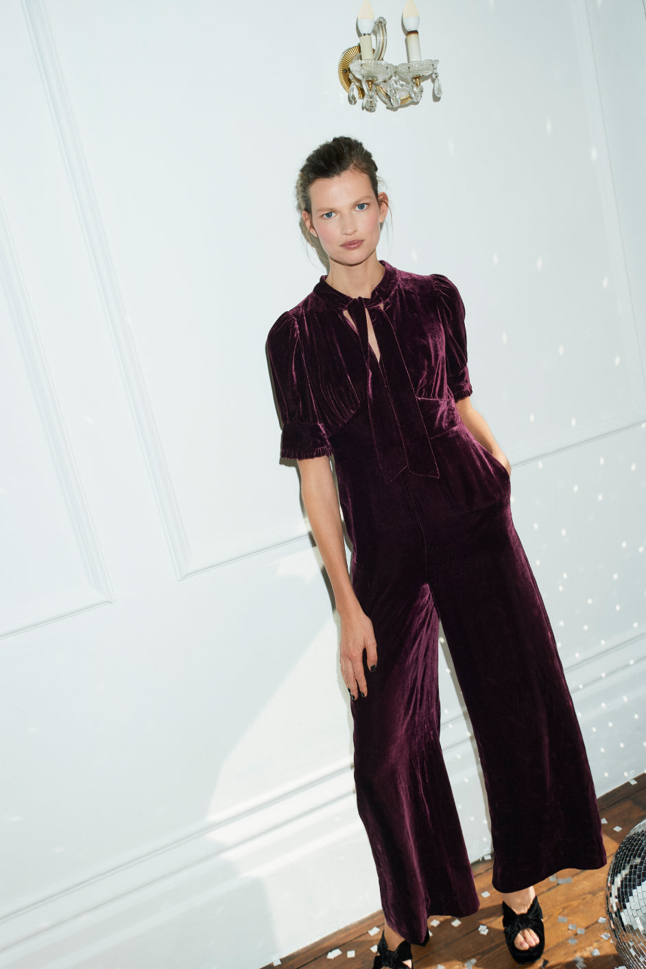 Paulina Silk Velvet Jumpsuit - Deep Plum