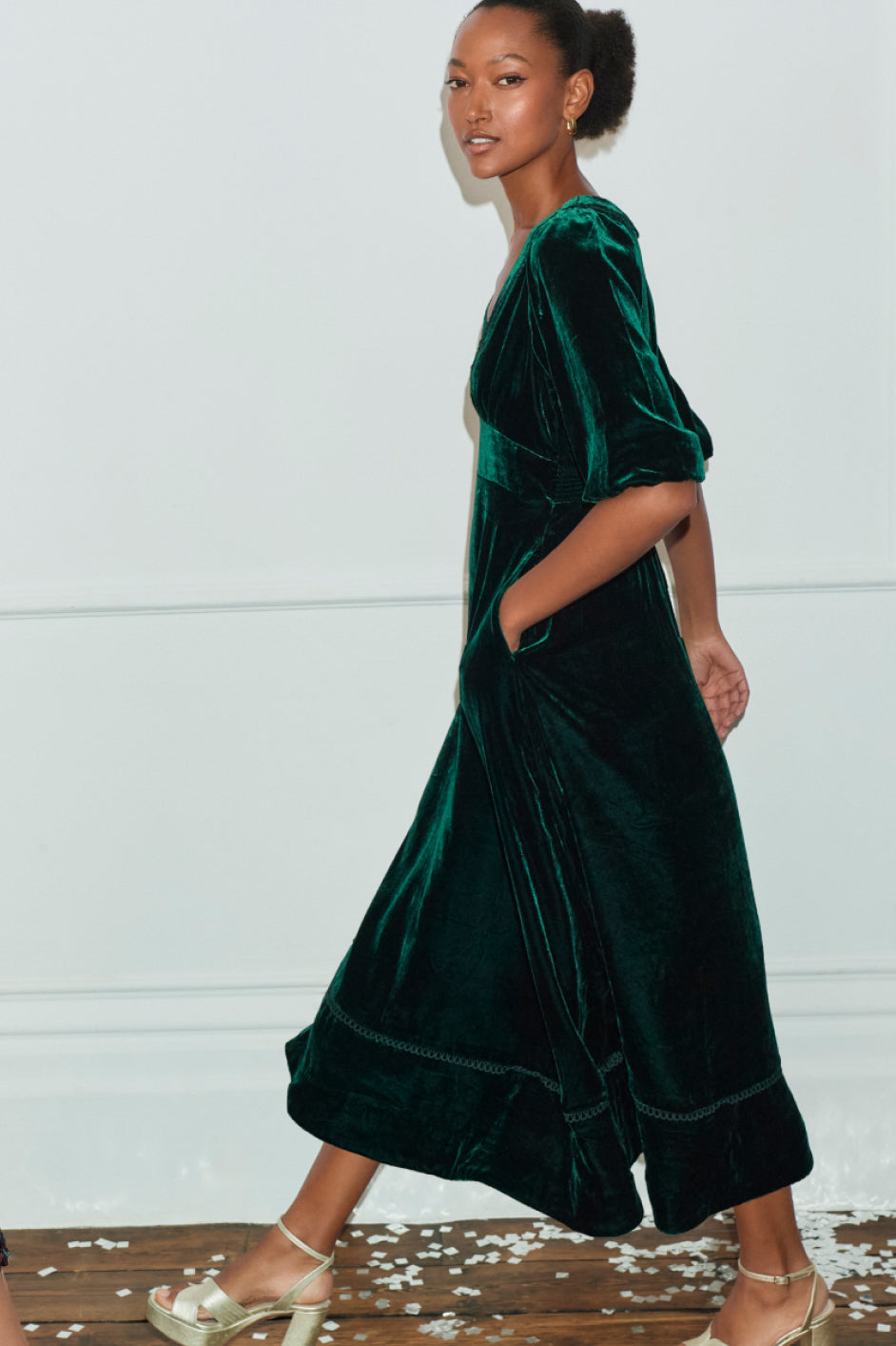 Valerie Silk Velvet Dress - Forest Green