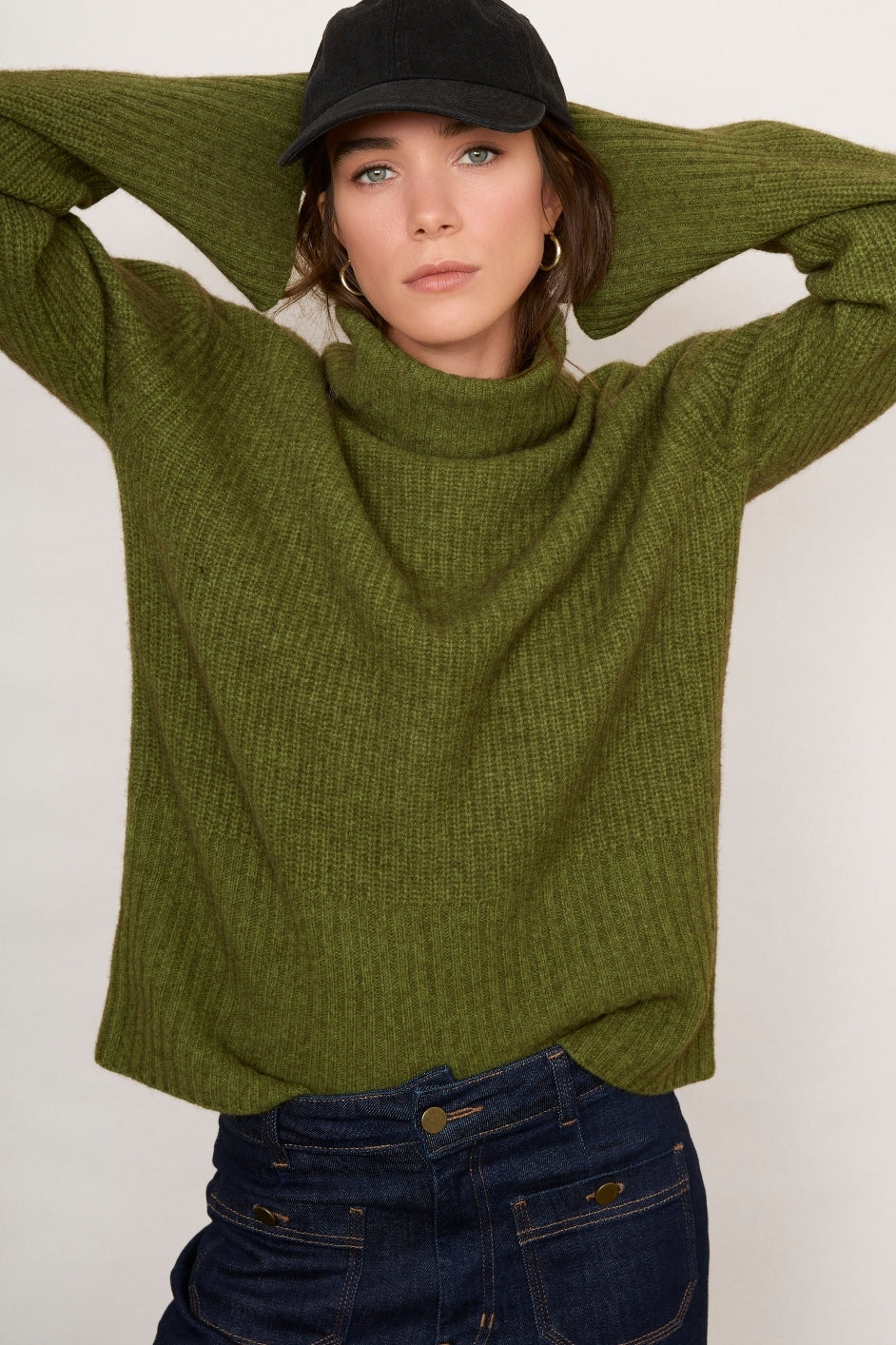 Yasmine Yak Wool Roll Neck Jumper - Khaki