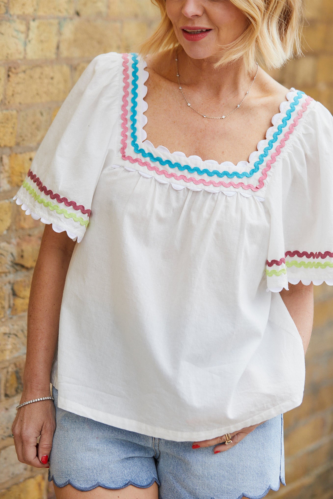 Zoe Ric Rac Top - White/Multi