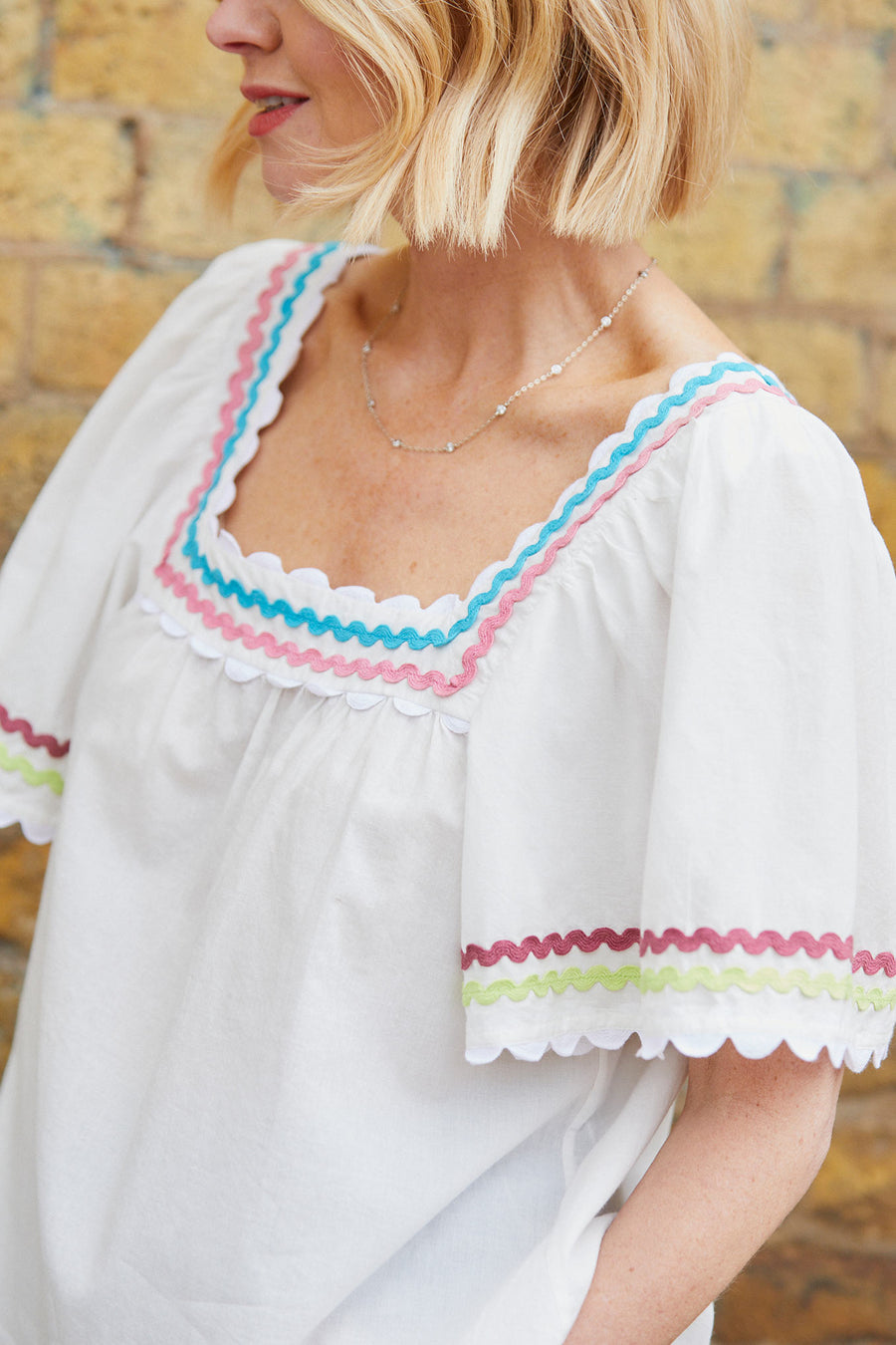 Zoe Ric Rac Top - White/Multi